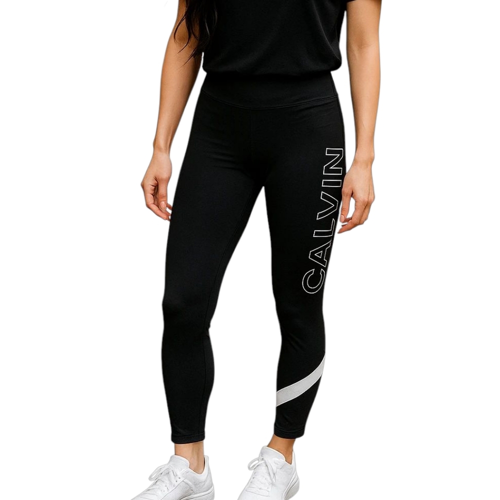 Calvin Klein Performance Women's Leggings - Black with White Logo & Side Panels